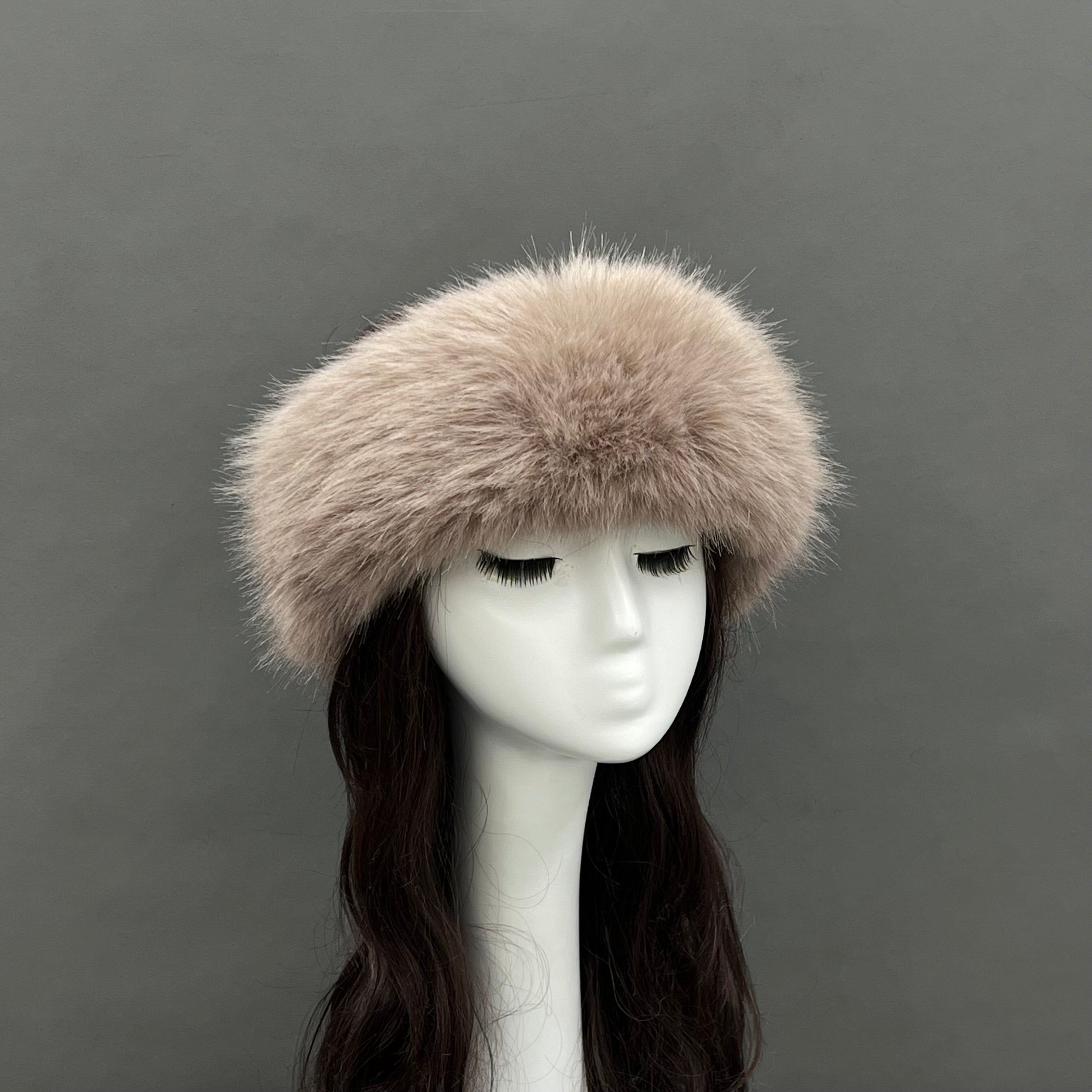 Luxury Burgundy Faux Fur Hat for Women – Warm Winter Headwear, Fashionable Pom Pom Style, Soft & Stylish False Hair Cap 29# F
