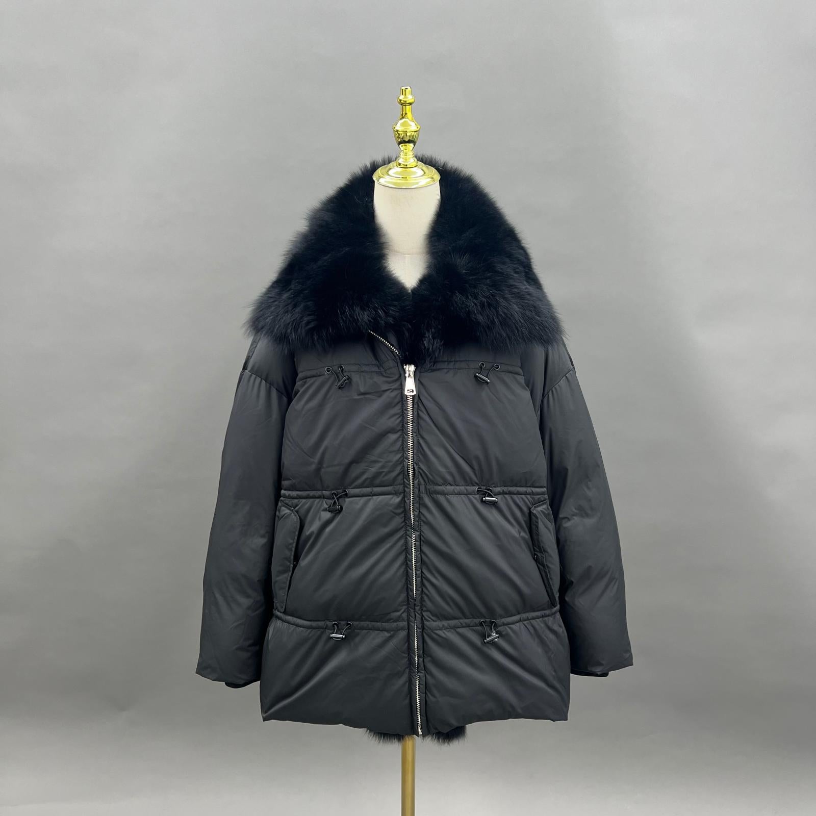 Fox Fur Placket Goose Down-Insulated Women's Collar Puffer Jacket - Janefur