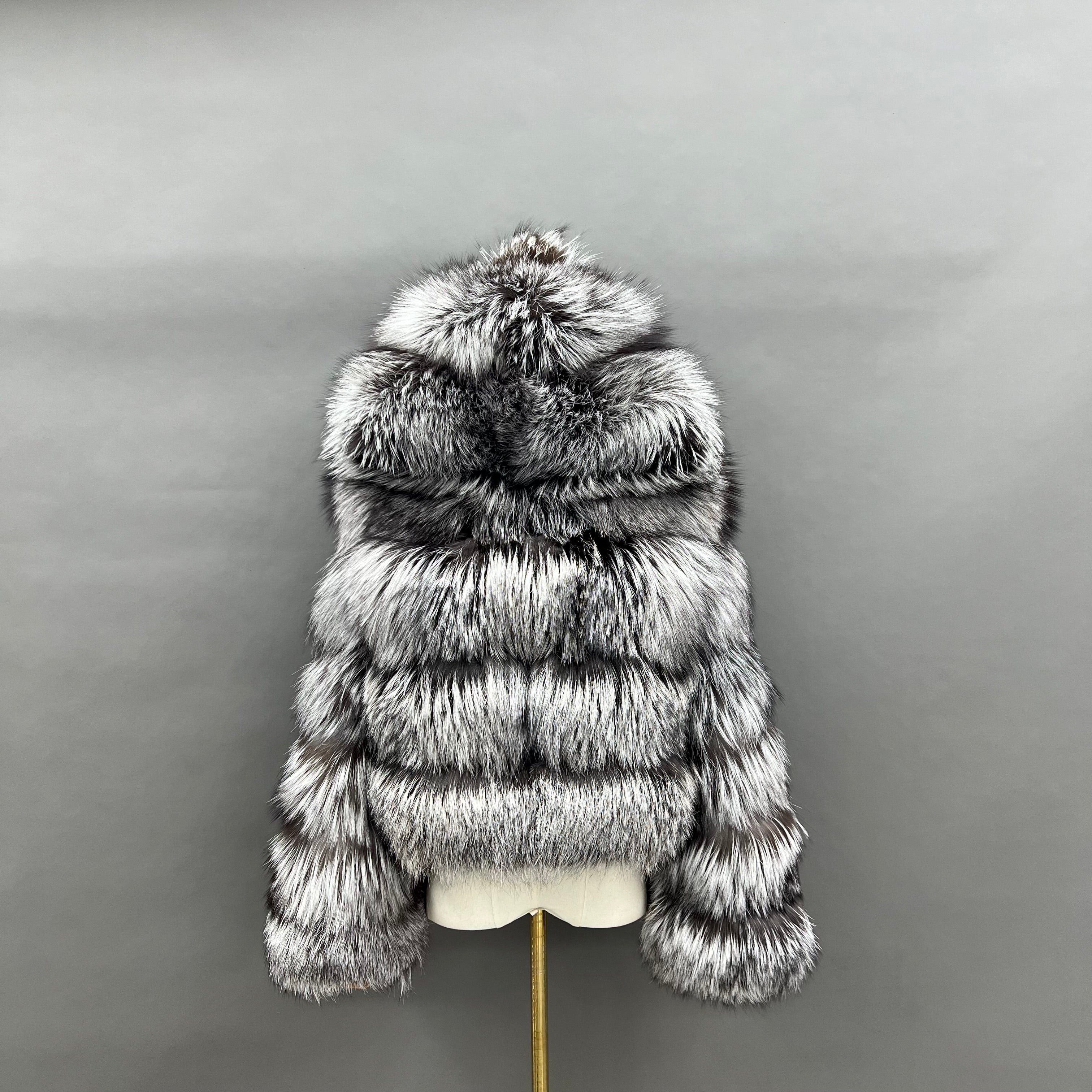 Women's Premium Fox Fur Hooded Short Coat - Layered Design Winter Fashion Warm Jacket Animal 1
