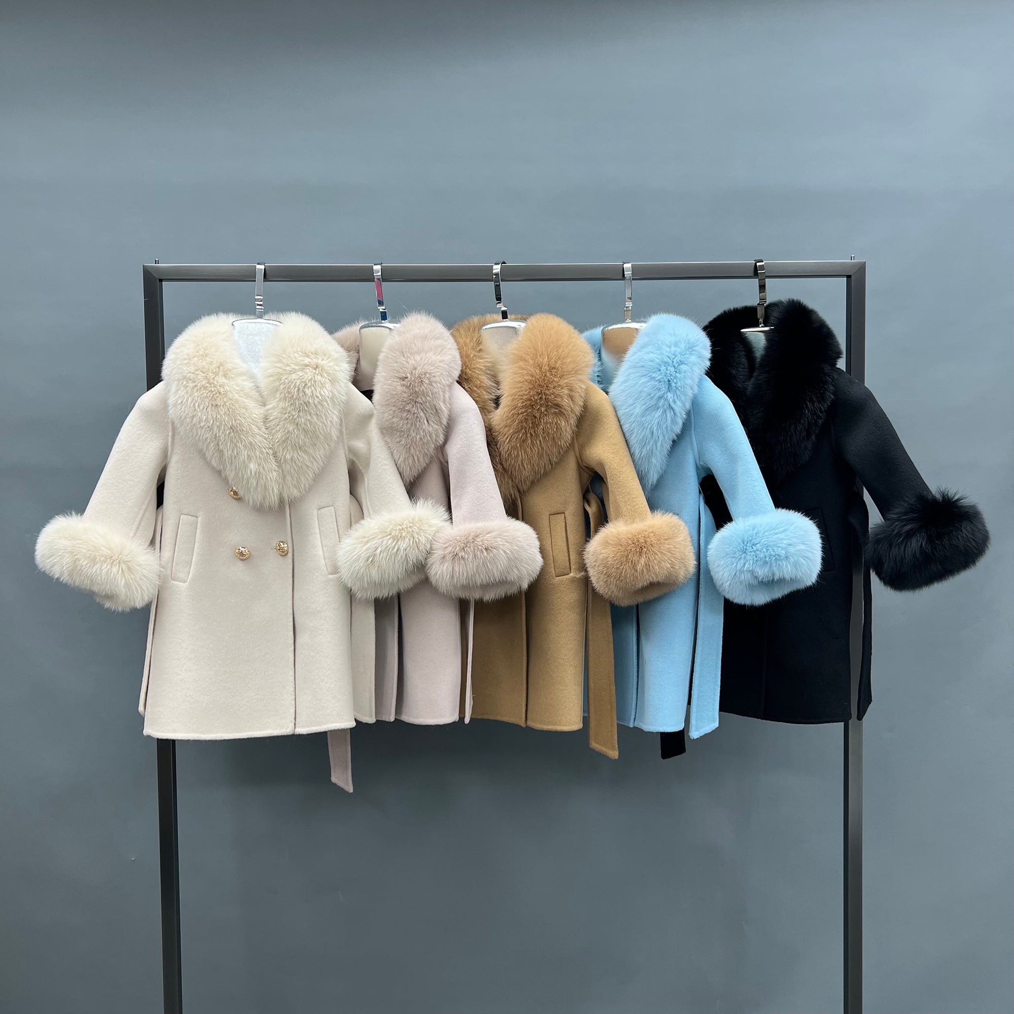 European Style Long Double Side Real Fur Shawl Collar Cashmere Wool Fur Children Coat