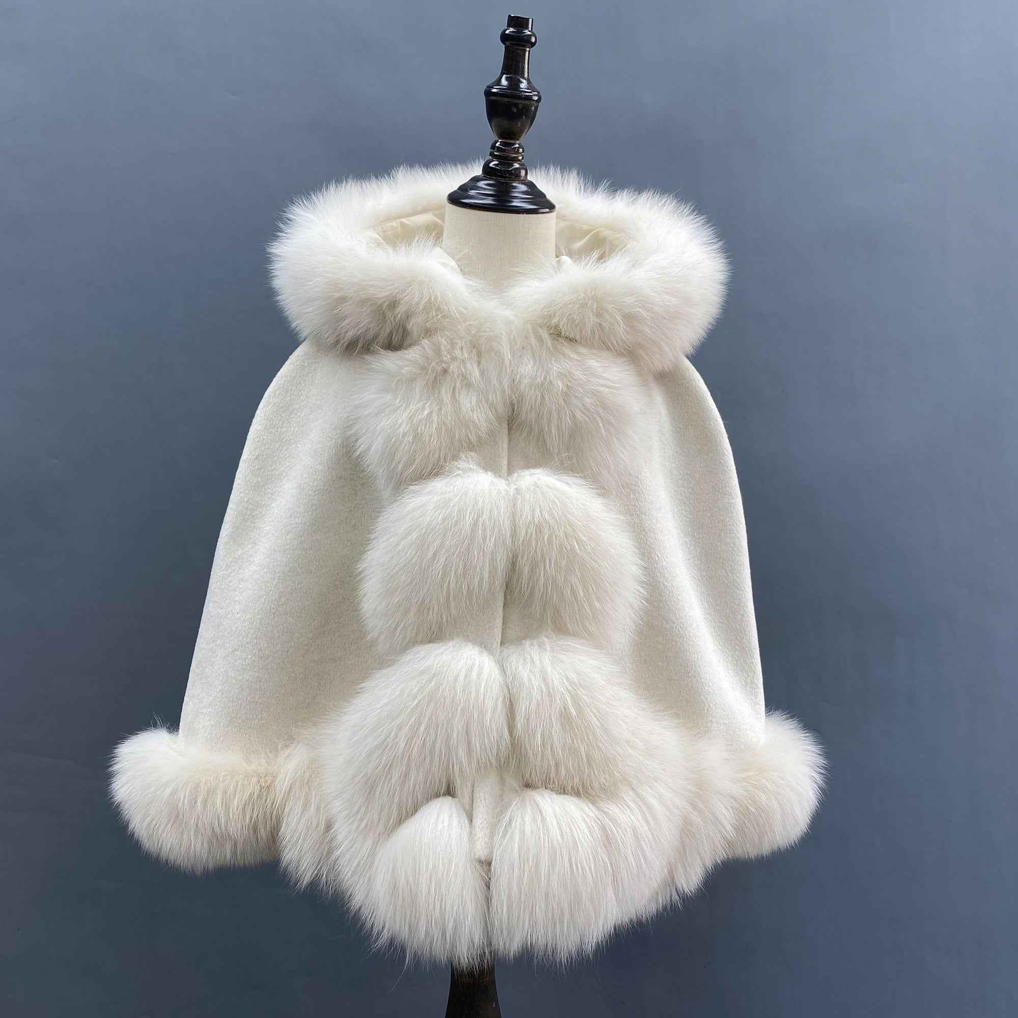 Kids fox fur trimmed hooded cape