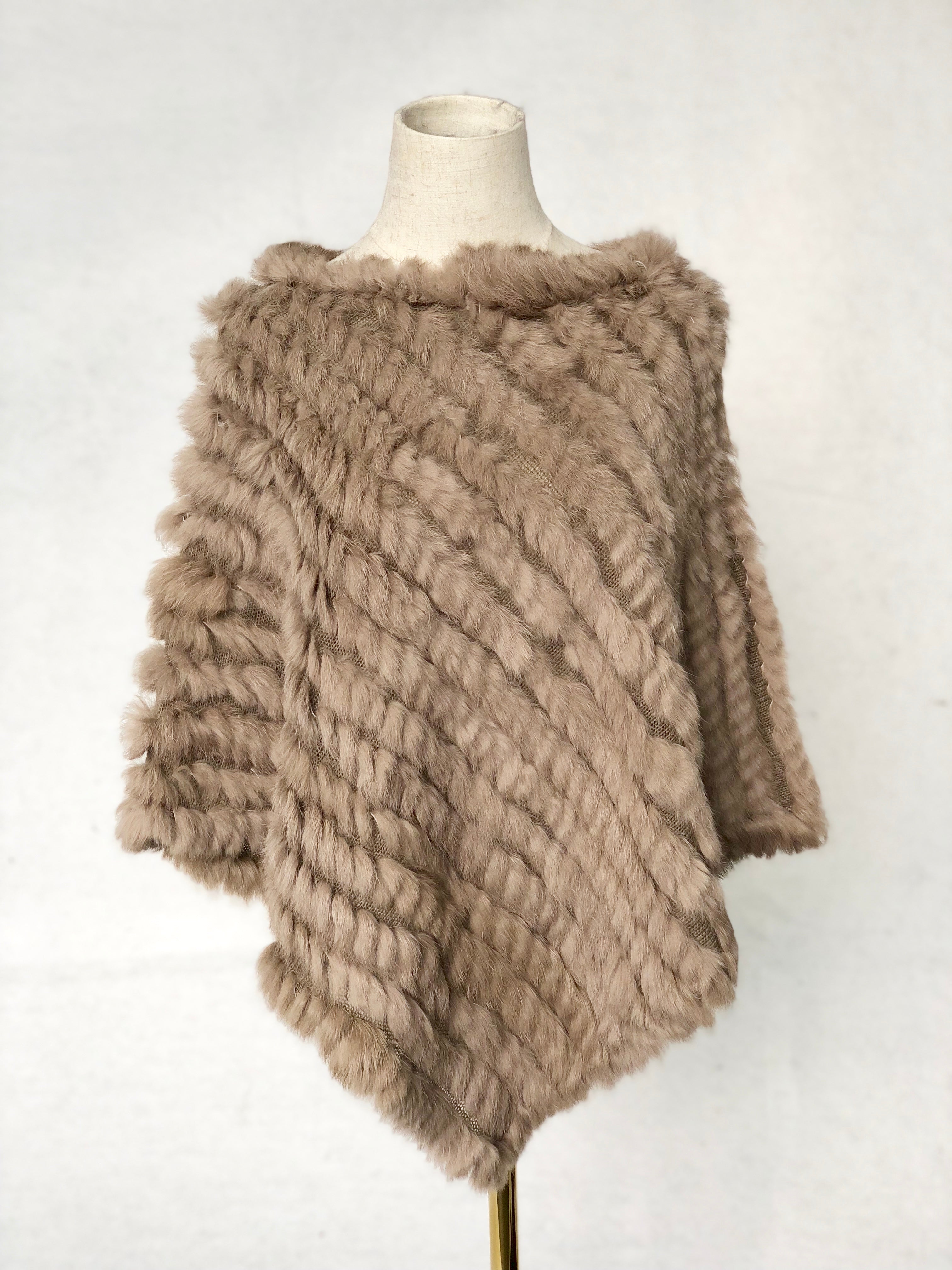 Women's Black & White Rabbit Fur Triangular Shawl - Luxe Winter Accessory