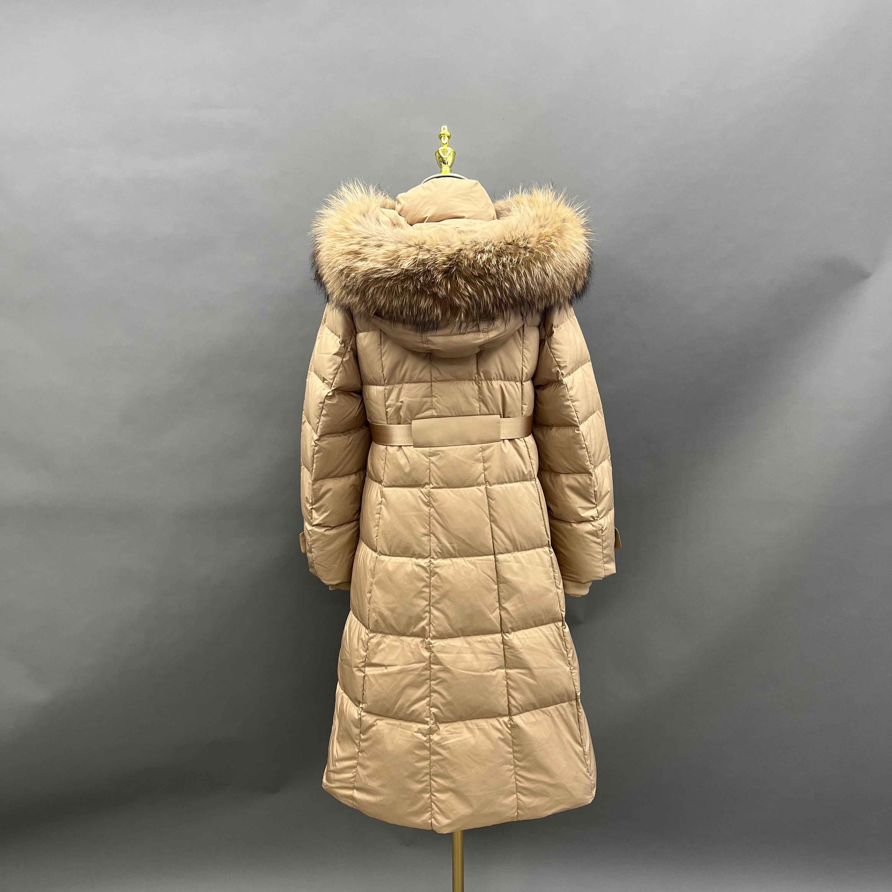 Women's Long Down Parka with Fox Fur - Trimmed Hood