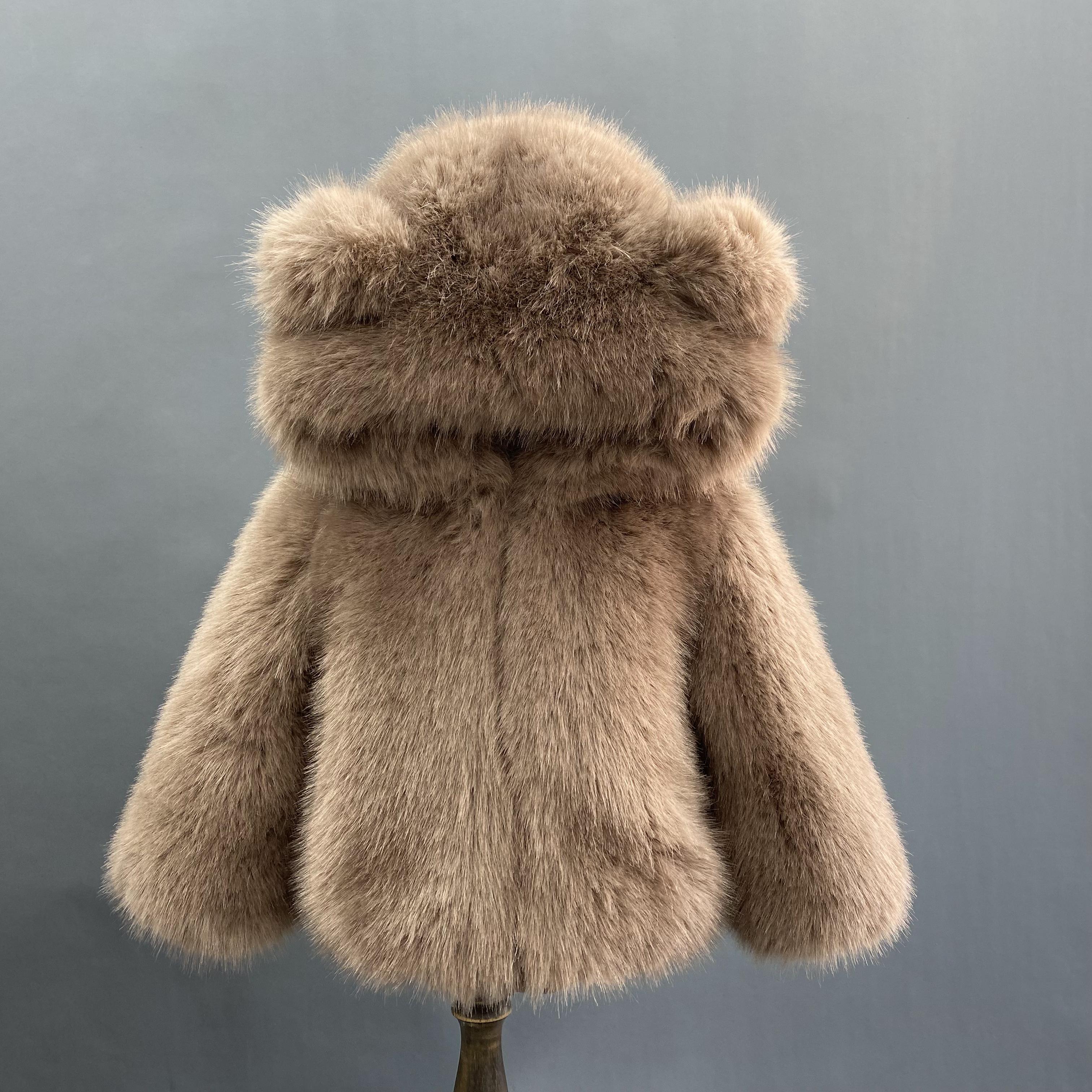 Children's Cute Bear Ears Children's Eco Fur Sweatshirt Jacket - Janefur