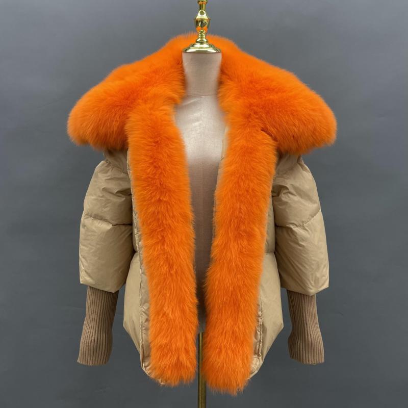 Knit Cuffs with Large Turn-down Collar Down Jacket - Janefur