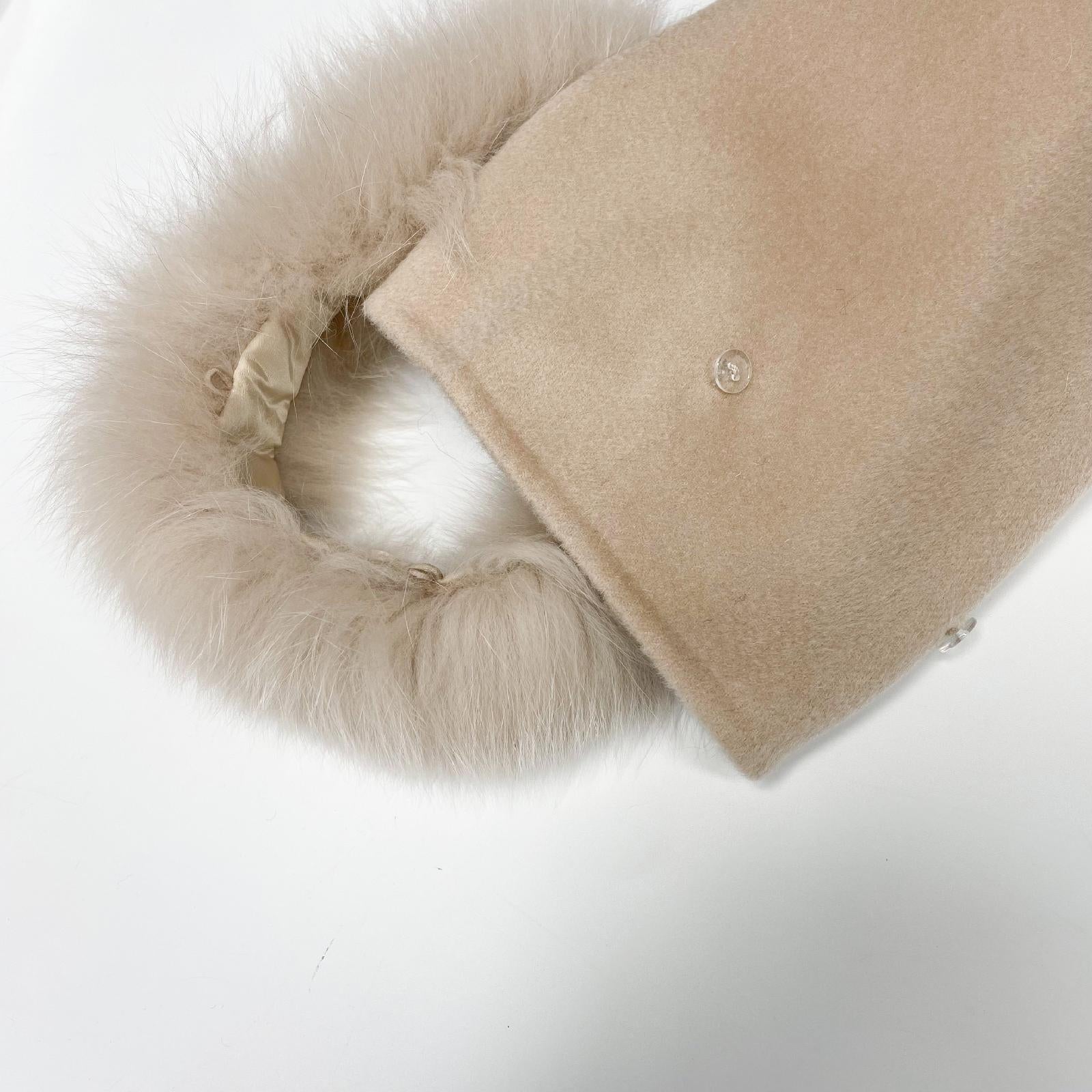 Women Elegant Style Cashmere Coat with Fox Fur Trim Shawl - Janefur