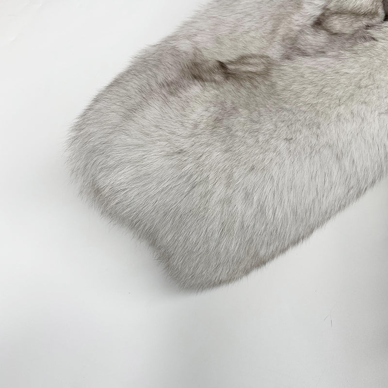 Fashionable Warm Winter Real Fox Fur Thick Jacket Solid Colour Hoodie - Janefur