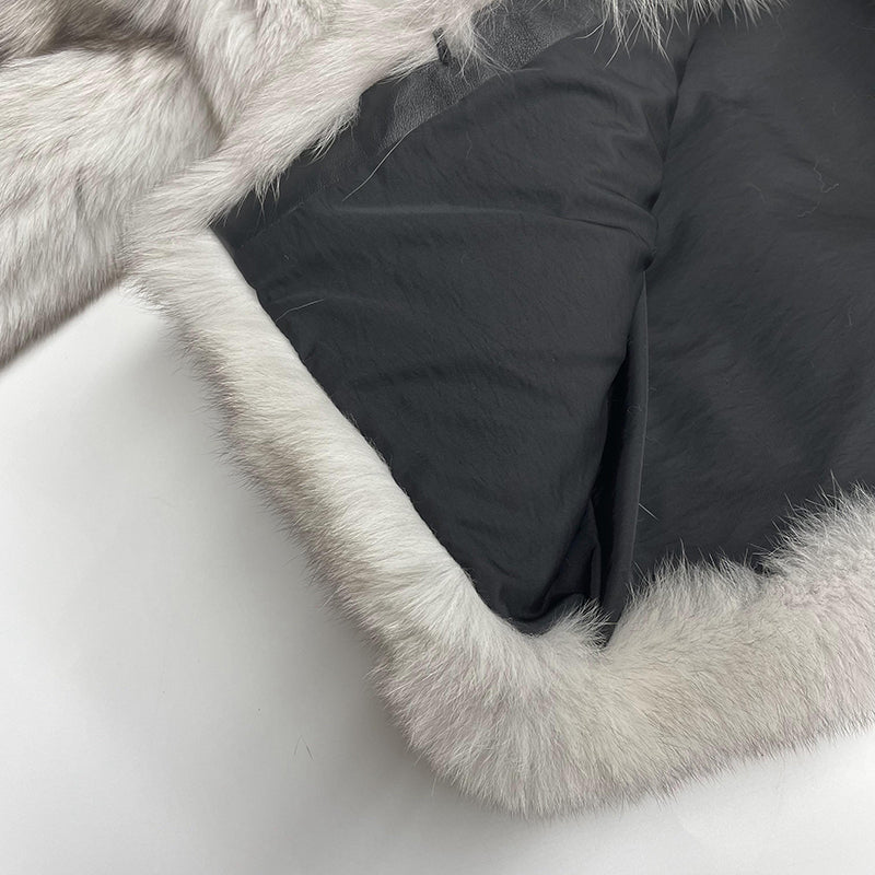 Fashionable Warm Winter Real Fox Fur Thick Jacket Solid Colour Hoodie - Janefur