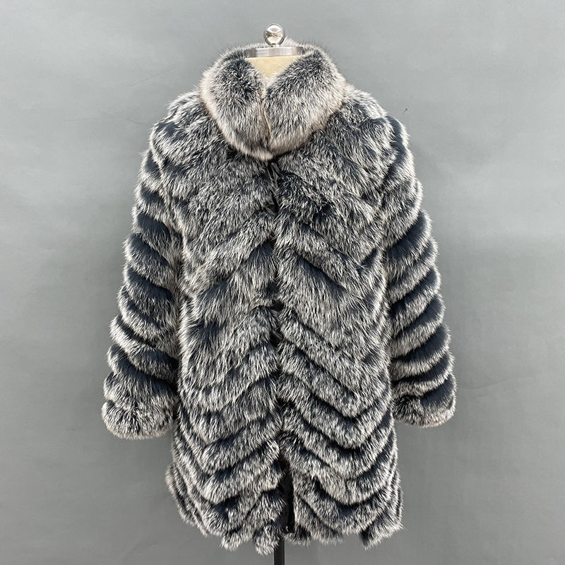 Women's Long Solid Colour Fox Fur Two-Sided Coat - Janefur