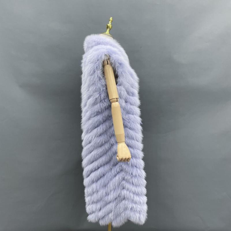 Double-Sided Fox Fur Diagonal Stripe Long Vest - Janefur