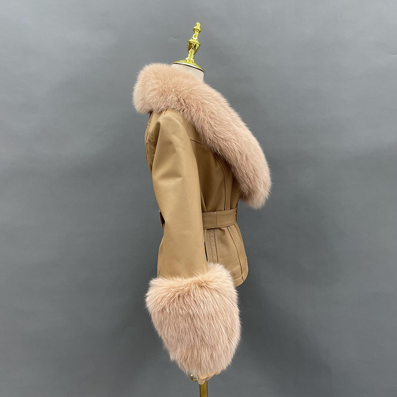 Fox Fur Collar Real Leather Women's New Fashion Jacket - Janefur