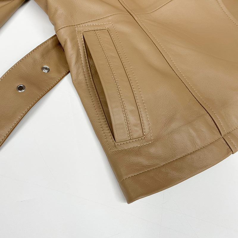 Fox Fur Collar Real Leather Women's New Fashion Jacket - Janefur
