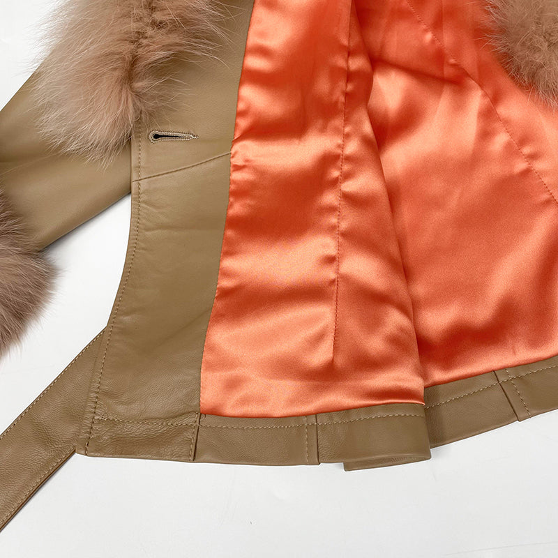 Fox Fur Collar Real Leather Women's New Fashion Jacket - Janefur