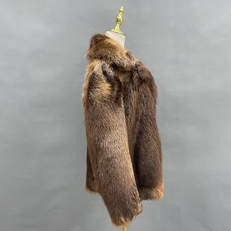 Warm Winter New Men's Long Sleeve Suit Collar Beaver Fur Coat - Janefur