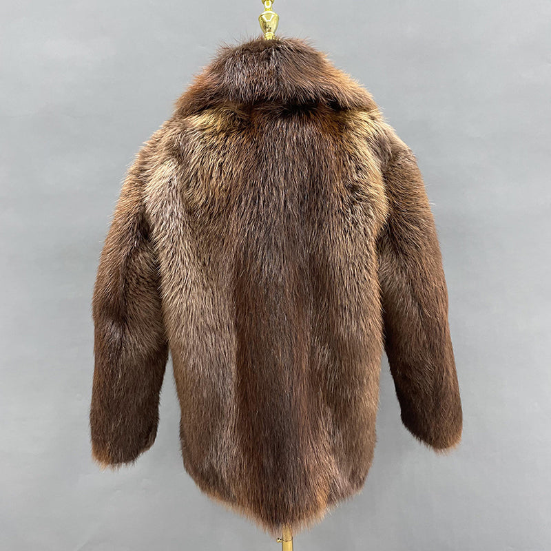 Warm Winter New Men's Long Sleeve Suit Collar Beaver Fur Coat - Janefur