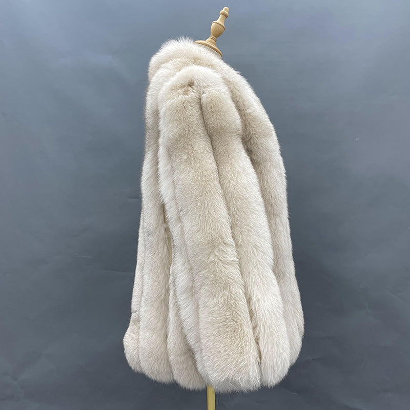 Warm Winter Luxury Blue Fox Vertical Stripes Real Fox Fur Coat - Janefur