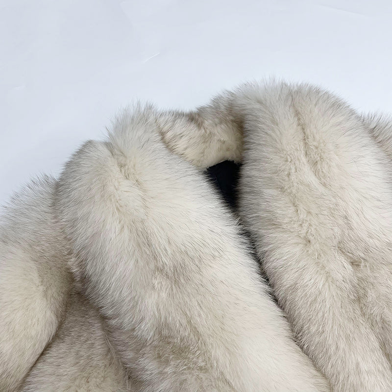 Warm Winter Luxury Blue Fox Vertical Stripes Real Fox Fur Coat - Janefur