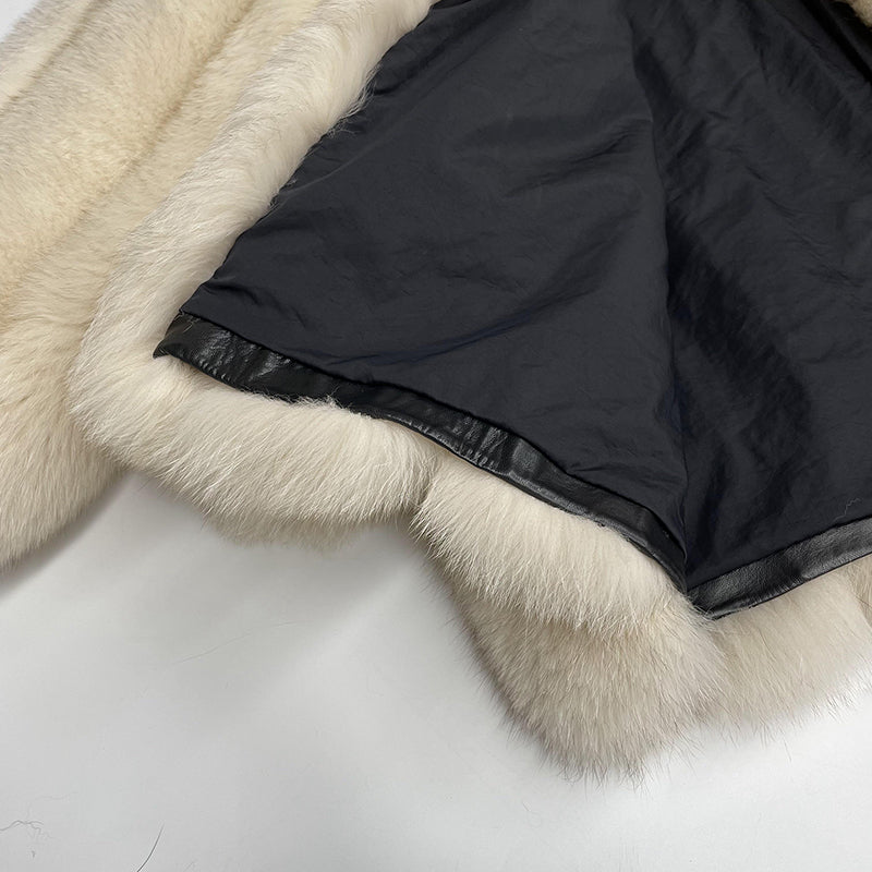 Warm Winter Luxury Blue Fox Vertical Stripes Real Fox Fur Coat - Janefur