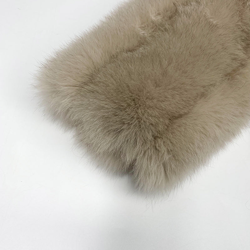 Winter Lapel Plush Vertical Stripe True Fox Fur Women's Coat - Janefur