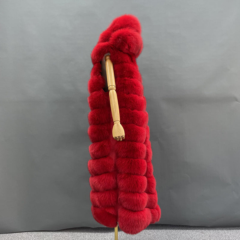 Winter Long Hooded Fox Fur Womens Luxury Vest - Janefur