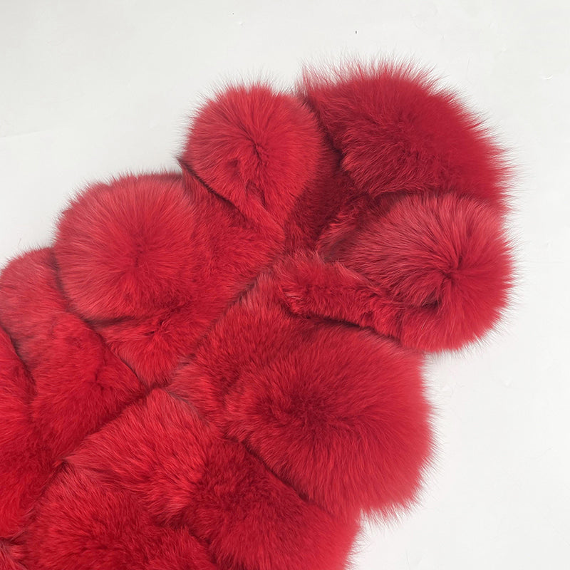 Winter Long Hooded Fox Fur Womens Luxury Vest - Janefur