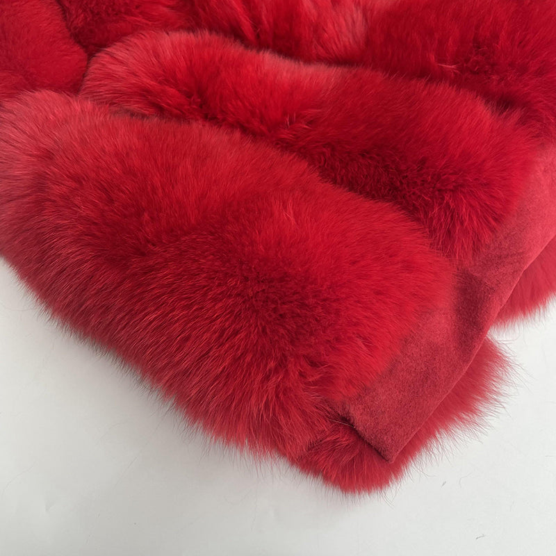 Winter Long Hooded Fox Fur Womens Luxury Vest - Janefur