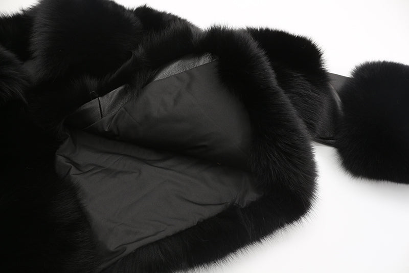 Women's Lapel Luxury Fox Jacket Full Fur Solid Color Short Style - Janefur