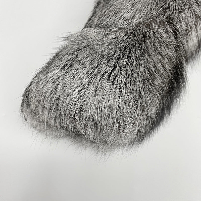 Winter Women's Luxury Premium Spliced Silver Fox Real Fur Coat - Janefur