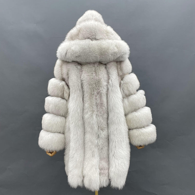 Women's Warm Real Fox Fur Hooded Coat In Winter - Janefur