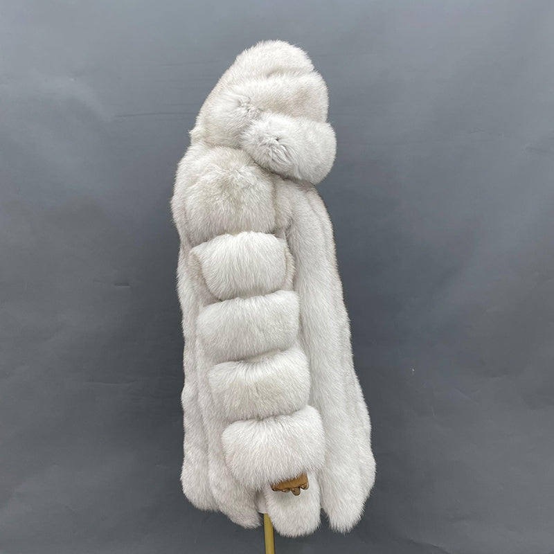 Women's Warm Real Fox Fur Hooded Coat In Winter - Janefur