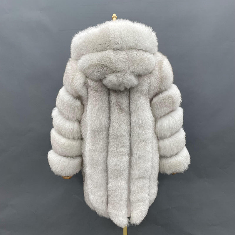 Women's Warm Real Fox Fur Hooded Coat In Winter - Janefur