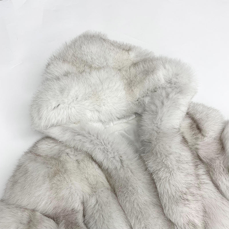 Women's Warm Real Fox Fur Hooded Coat In Winter - Janefur