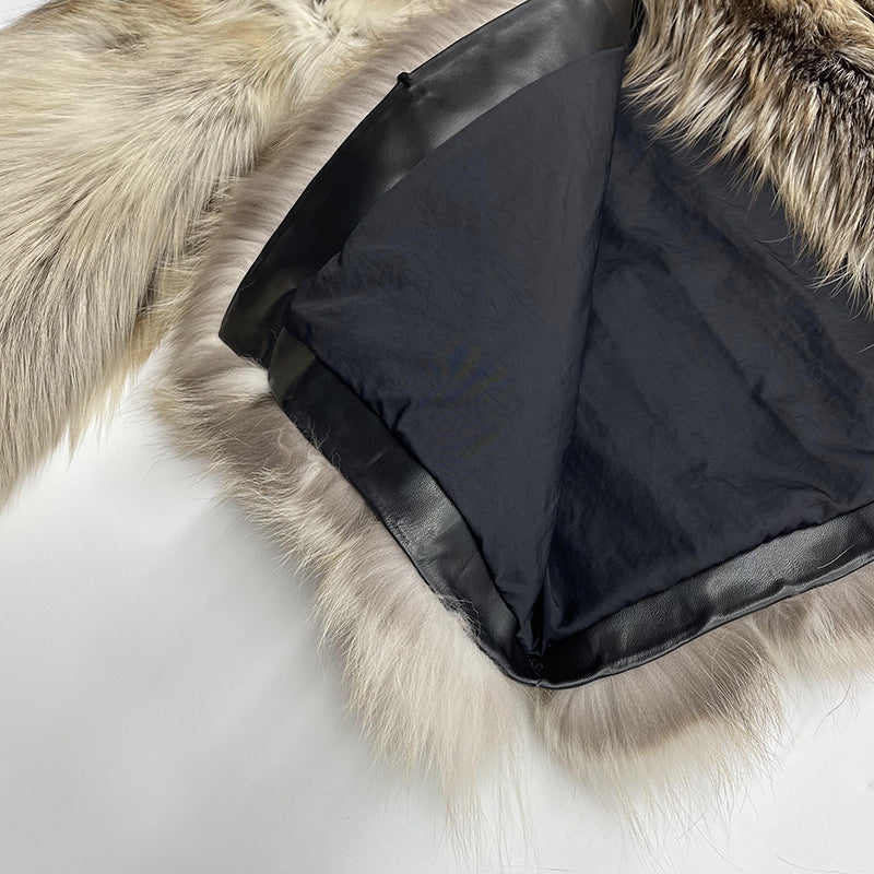 Classic Design Vertical Stripe Natural Color Fox Fur Coat Big Hood Luxury Fluffy Clothing - Janefur