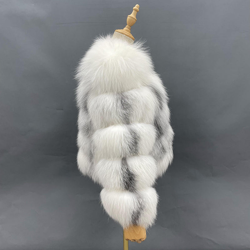 Round Neck Short Genuine Fur Fox Fur Women's Short Casual Coat - Janefur