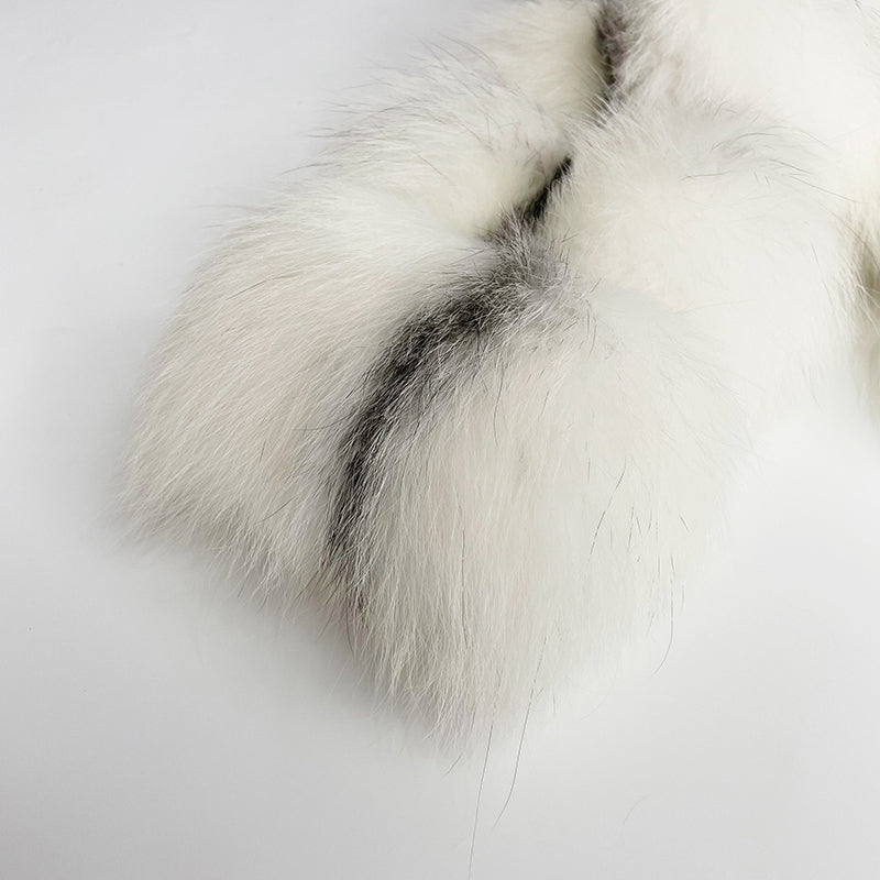Round Neck Short Genuine Fur Fox Fur Women's Short Casual Coat - Janefur