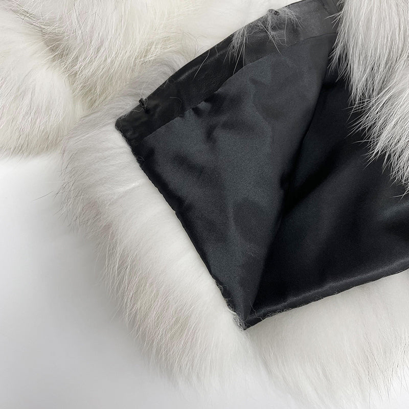 Round Neck Short Genuine Fur Fox Fur Women's Short Casual Coat - Janefur