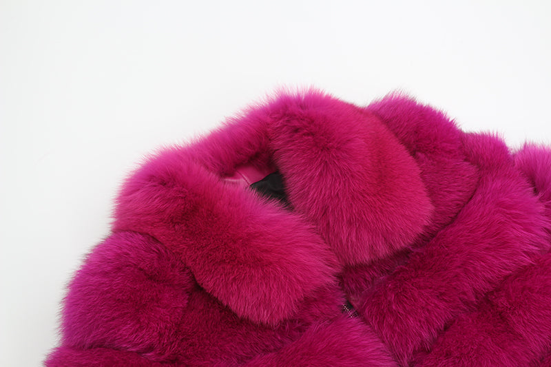 Women's Short Zip Fox Leather Jacket Square Neck Fluffy Fashion Coat - Janefur