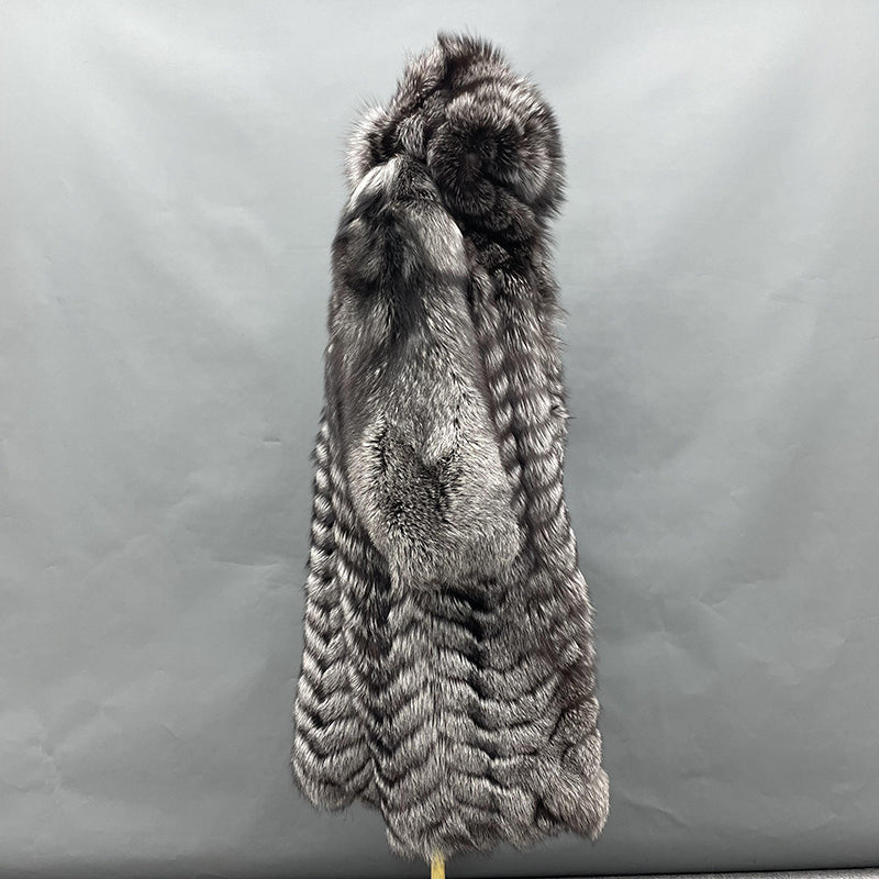 Winter Plus Size Luxury Women's Real Fox Fur Jacket Long Hooded Coat - Janefur