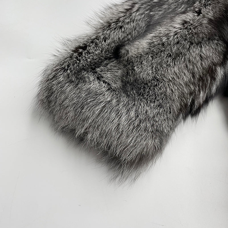 Winter Plus Size Luxury Women's Real Fox Fur Jacket Long Hooded Coat - Janefur