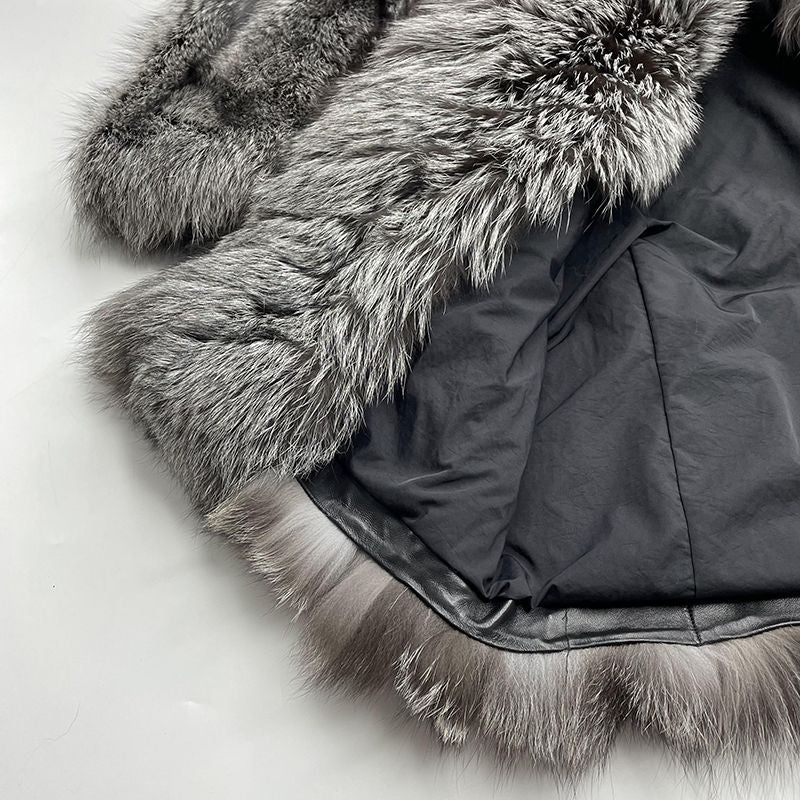 Winter Plus Size Luxury Women's Real Fox Fur Jacket Long Hooded Coat - Janefur