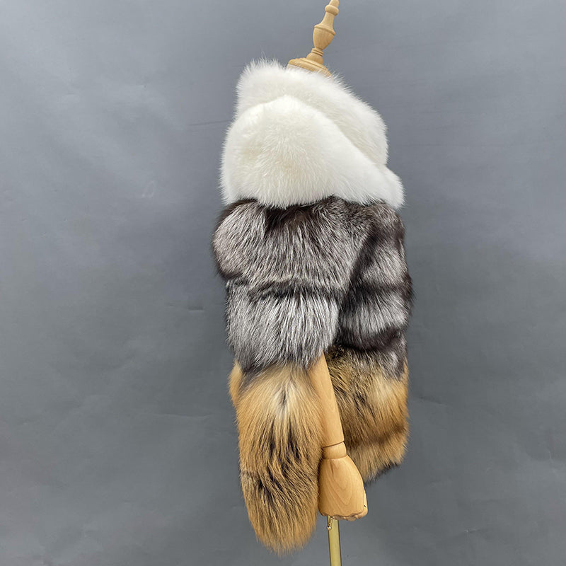 Stand-up Collar Real Fox Fur Soft Fluffy Women's Luxury Cape - Janefur