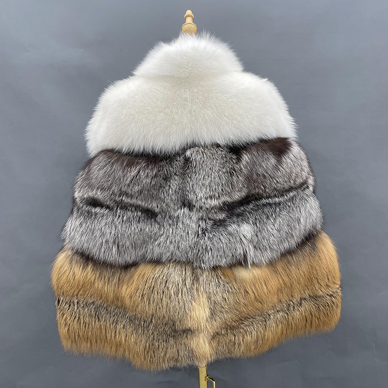 Stand-up Collar Real Fox Fur Soft Fluffy Women's Luxury Cape - Janefur