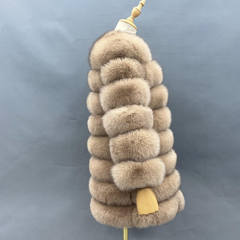 Women's Winter Warm Comfortable Crewneck Real Fox Fur Jacket - Janefur
