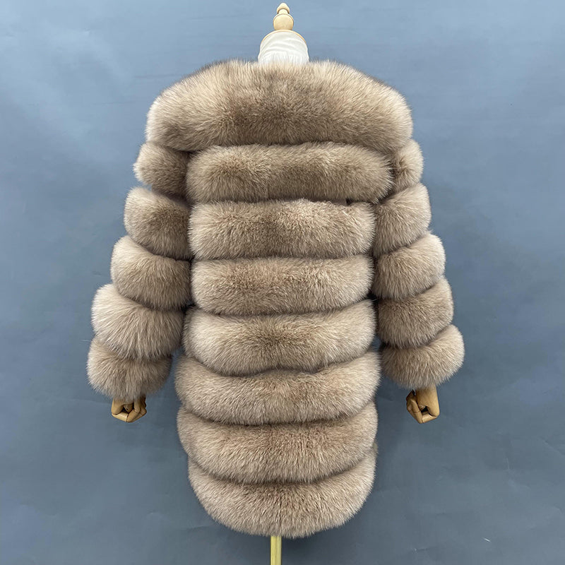 Women's Winter Warm Comfortable Crewneck Real Fox Fur Jacket - Janefur