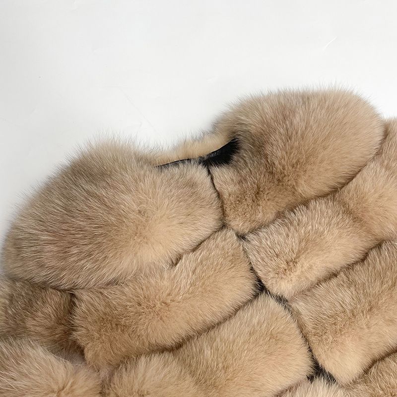 Women's Winter Warm Comfortable Crewneck Real Fox Fur Jacket - Janefur