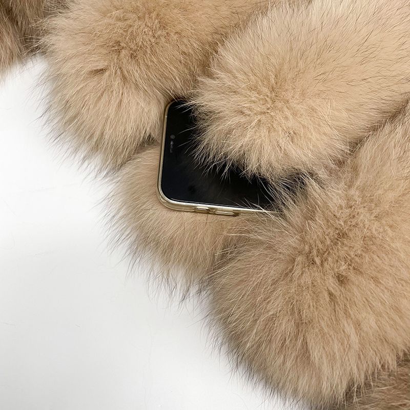 Women's Winter Warm Comfortable Crewneck Real Fox Fur Jacket - Janefur