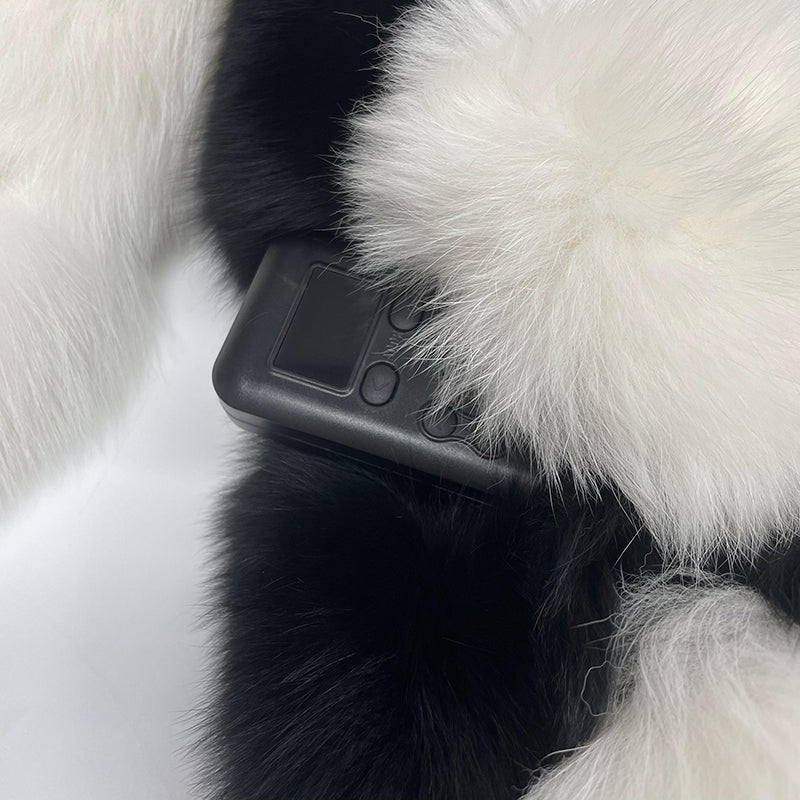 Premium Luxury Black And White Checked Real Fox Fur Coat For Women - Janefur