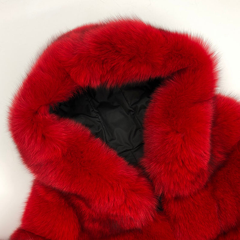 Fashion Short Genuine Fox Fur Coat Women's Winter Hooded Jacket - Janefur