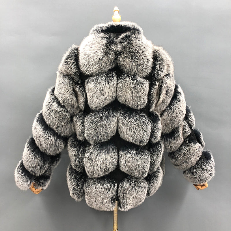 Winter Luxury Blue Fox Coat Real Fox Fur Women's Fashion Jacket - Janefur