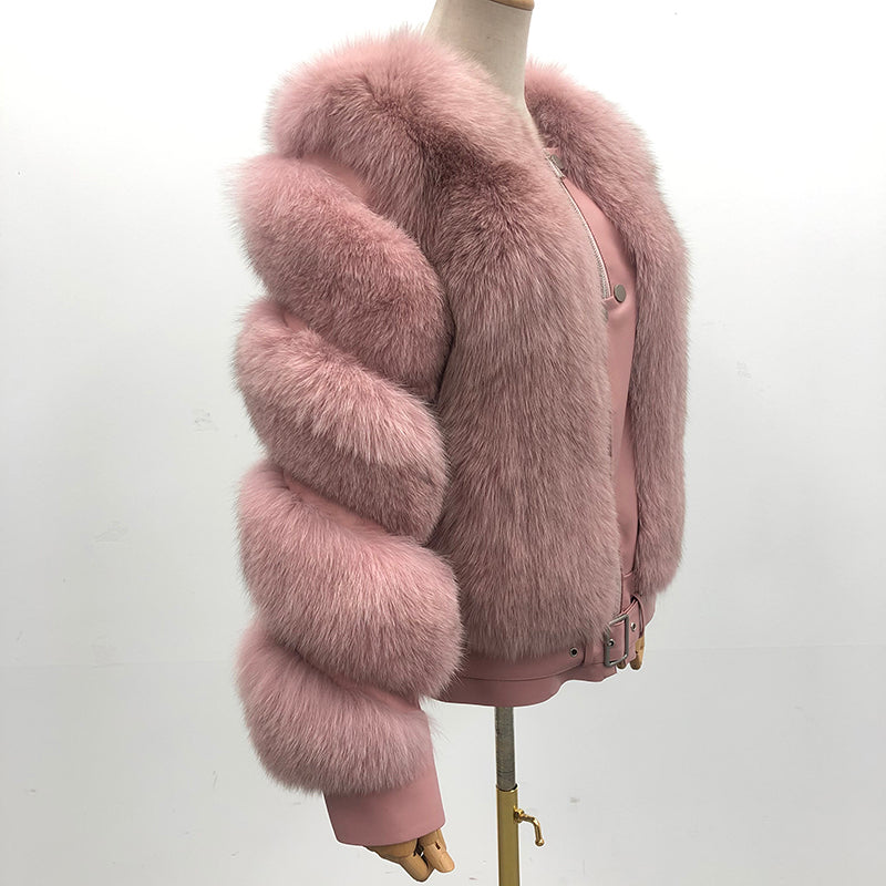 Winter Fox Fur Coat High-Quality Button Decorated Women's Coat - Janefur